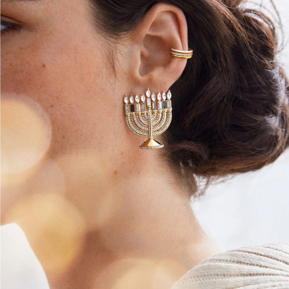 BaubleBar Menorah Earrings | Gold Pave Studs | Brand New | Hanukkah